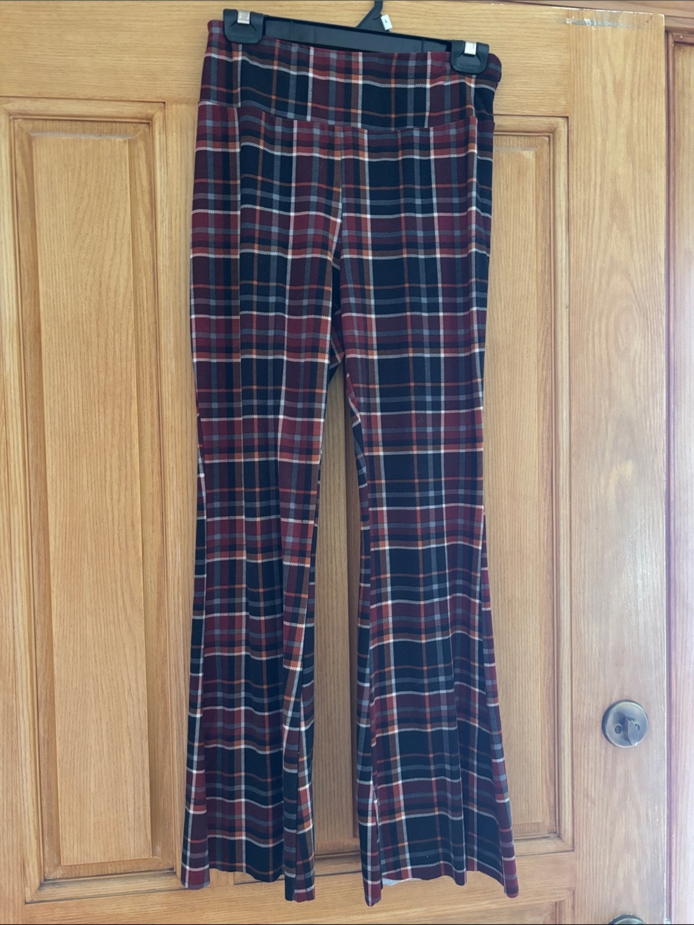 Plaid Flare Pants in Burgundy and black